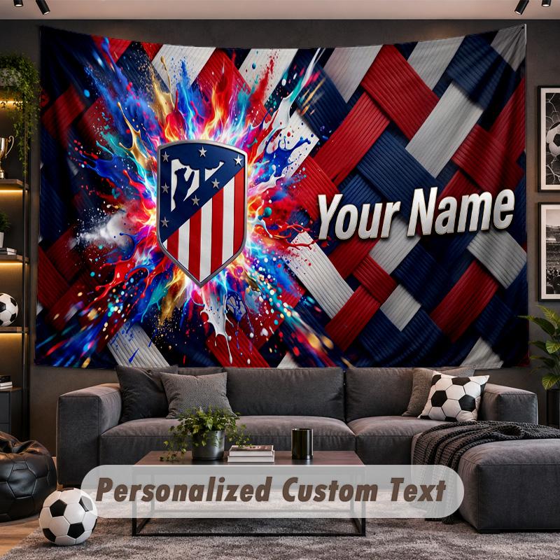 Atletico Madrid FC Personalized Tapestry Support Custom Name, Wall Art Home Decoration