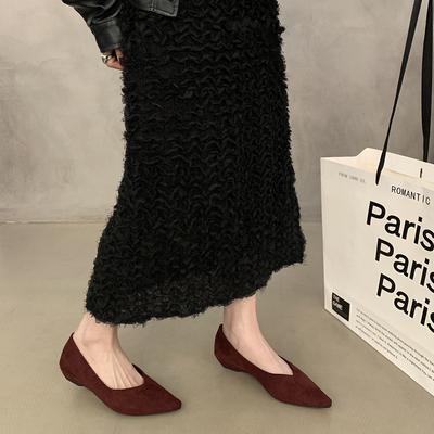 Retro Low-heeled Pointed Head Shallow Mouth Single Shoes Women's Shoes New Spring and Autumn Suede Temperament One-pedal Commuter Shoes