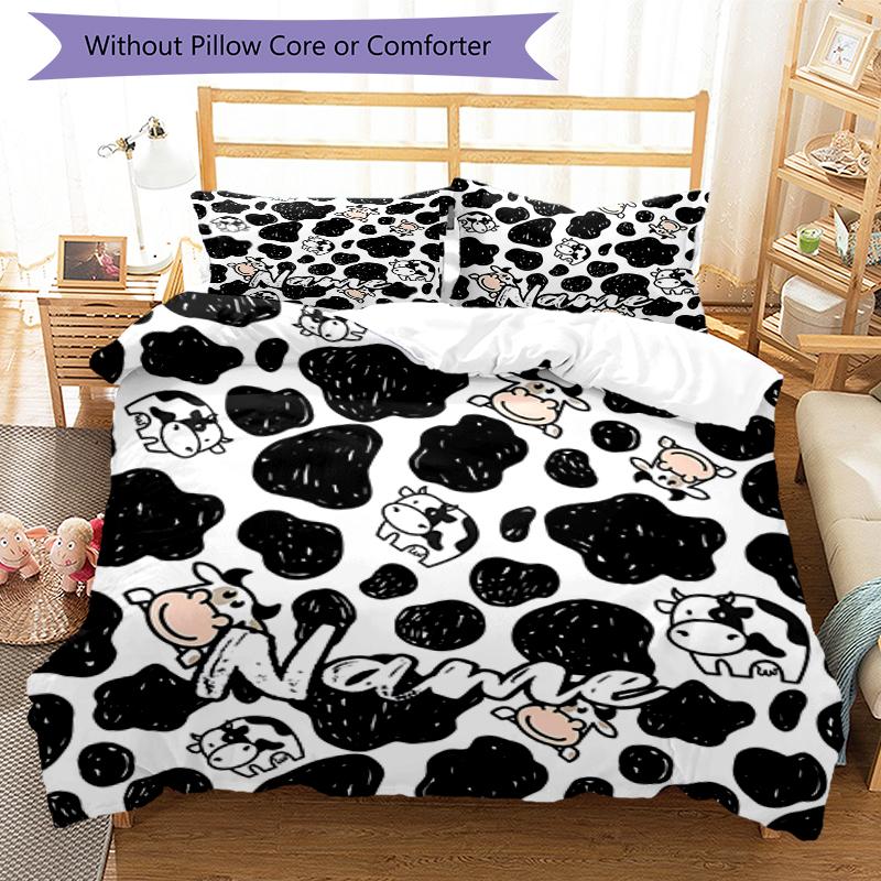 3pcs Custom Name Cow Bedding Set Duvet Cover Closure Includes 1 Duvet Cover & 2 Pillowcases, Soft and Comfortable for All Seasons.