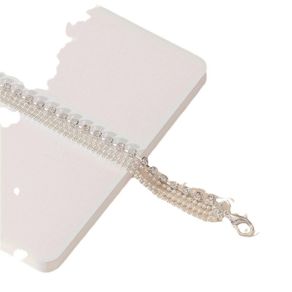Elegantes Simples Cor Prata Tornozeleiras Multicamadas para Mulheres Brilhantes Garra Broca Joias Femininas Pulseiras de Tornozelo de Praia no Pé Corrente de Perna