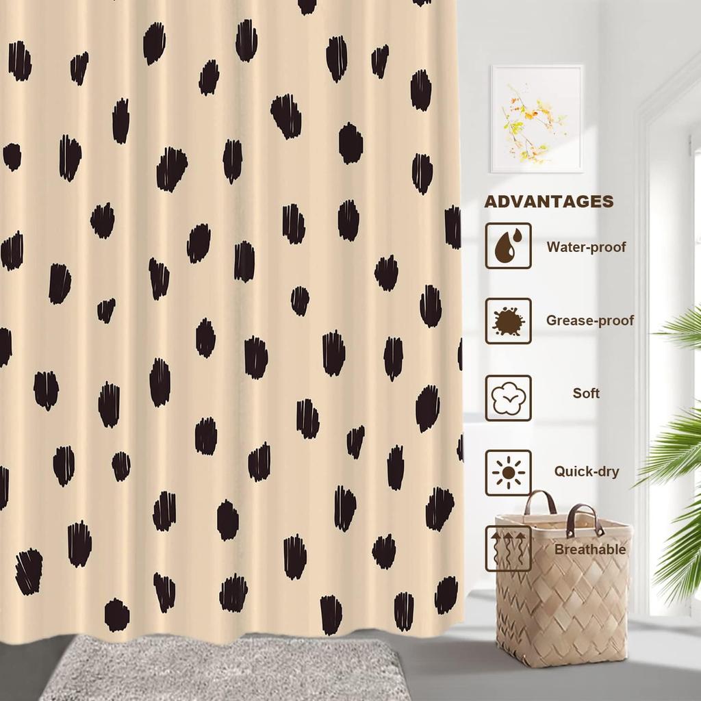 Brown Cartoon Leopard Decor Shower Curtain,Animal Polyester Shower Curtain For Shower Stall Bathroom Waterproof With 10 Hooks