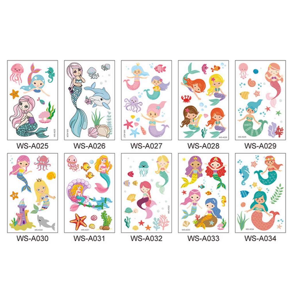 10 Sheets Cartoon Tattoos Stickers Printed Girls Ski Decal Adorable Temporary Sticker Body Ornament Dressing Decor Set