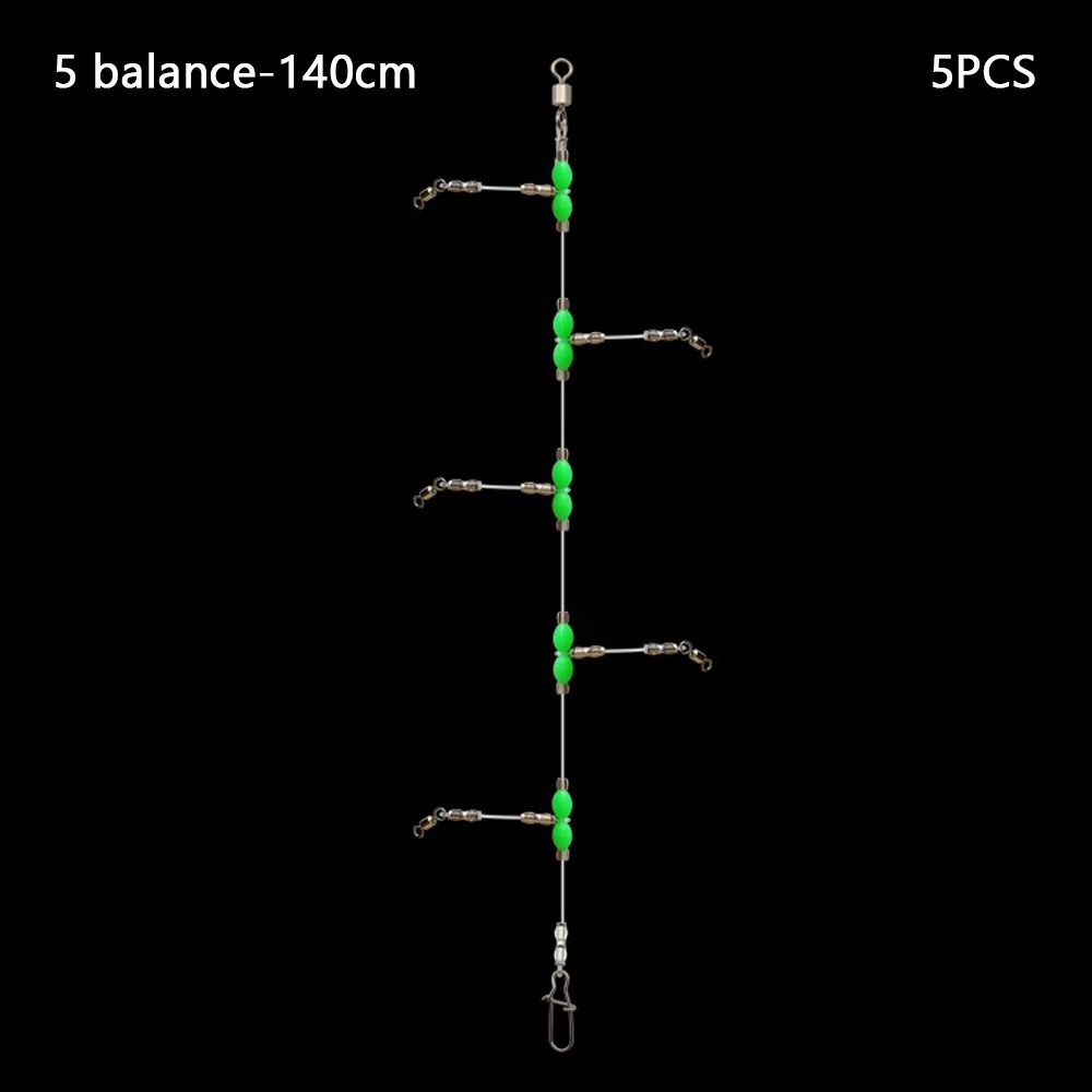 5PCS Night Glow Fishing Leader Line Sea Fishing Balance with Swivels Snaps Fishing Wire Leader 360Degree Rotating Fishing Tackle