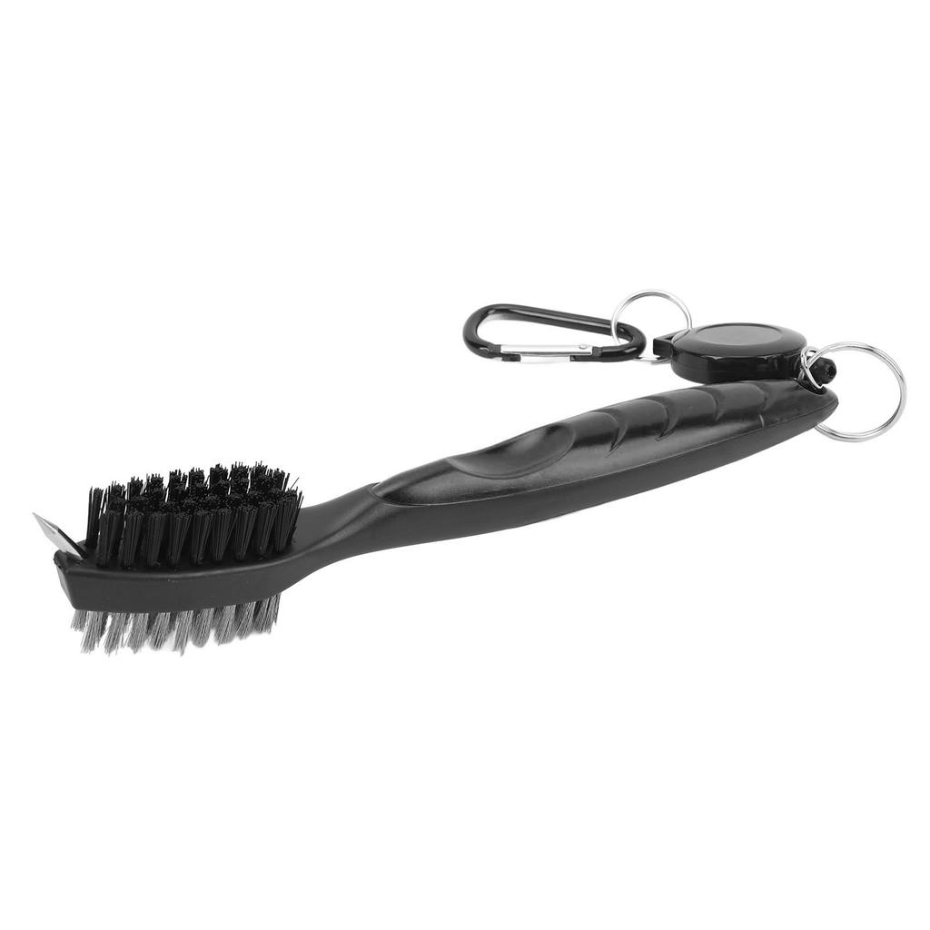 Golf Club Brush with Retractable Cord Dual Sided Steel Bristles Ergonomic Handle Golf Club Cleaning Brush Black