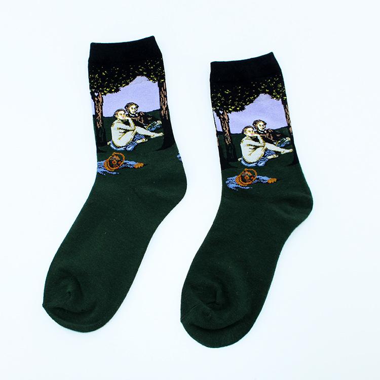 Chaussettes Femmes Drôles Mignonnes Dessin Animé Fruits Avocat Œuf Peinture à l'Huile Van Gogh Rayures Heureux Japonais Harajuku Chaussettes de Skateboard