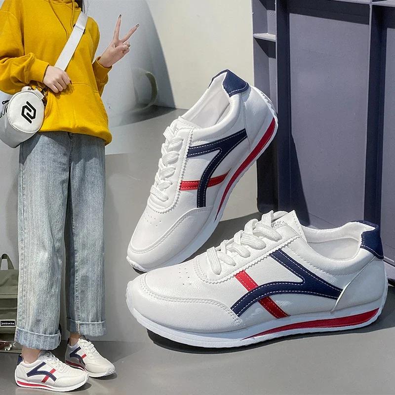 Moda Informal Zapatillas De Deporte De Cabeza Redonda, Zapatos Ligeros, Versátil, Transpirável, Cross-lace, Blanco,tenis Womens Shoes