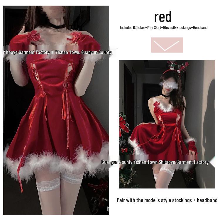 Passionate Christmas Bunny Girl Lingerie Set with Fluffy Strappy Sling