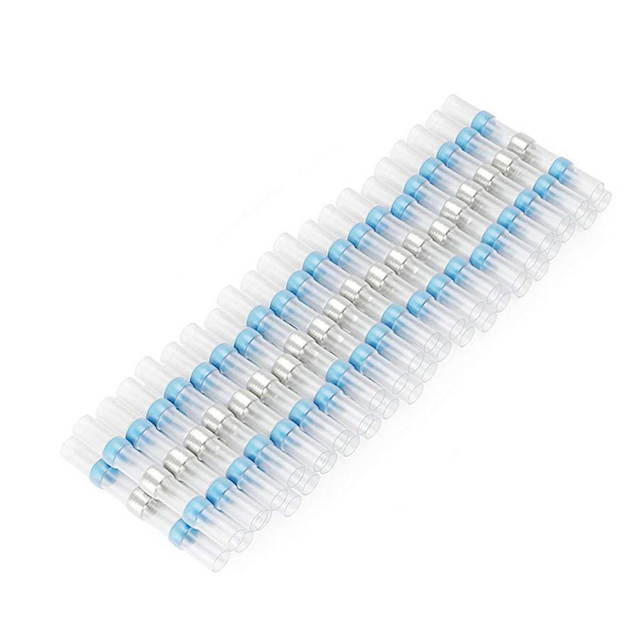 100 Pcs Blue Waterproof Car SUV Solder Sleeve Heat Shrink Terminals Kit 16-14AWG