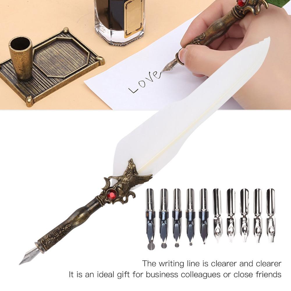 Stainless Steel Feather Quill Feather Shaft Engraved Dip Pen Feather Dip Pen Thing Collection