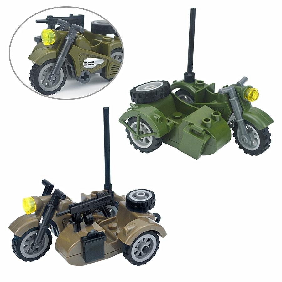 MOC Set Deutsches Militärmotorrad Bausteine Fahrzeugmodell Figuren Zubehör Soldaten WK2 Transport SWAT Spielzeug Baustein