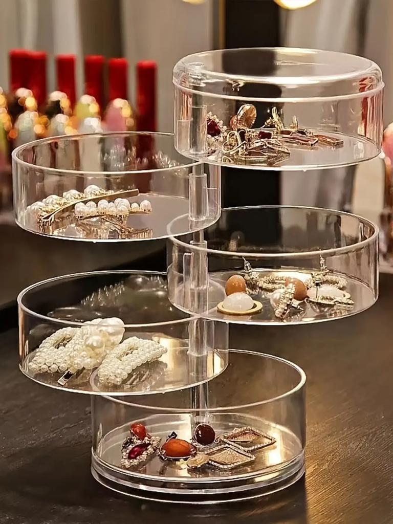 Rotating Jewelry Storage Box Makeup Storage Rack Bracelet Earring Round Plastic Organizer Boxes Holder Display Rack with Cover