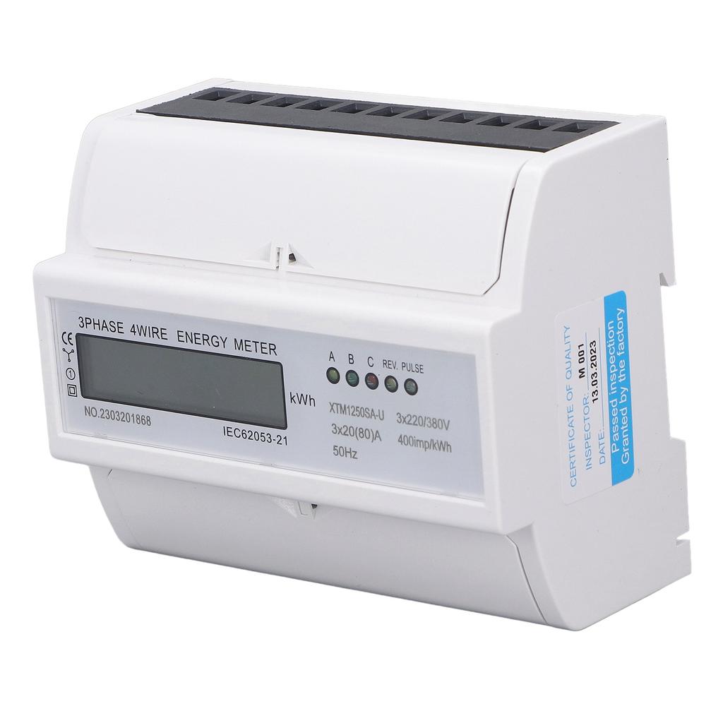 Electric Meter 3 Phase 4 Wire 7P LCD Digital Display DIN Rail Mount Power Monitor