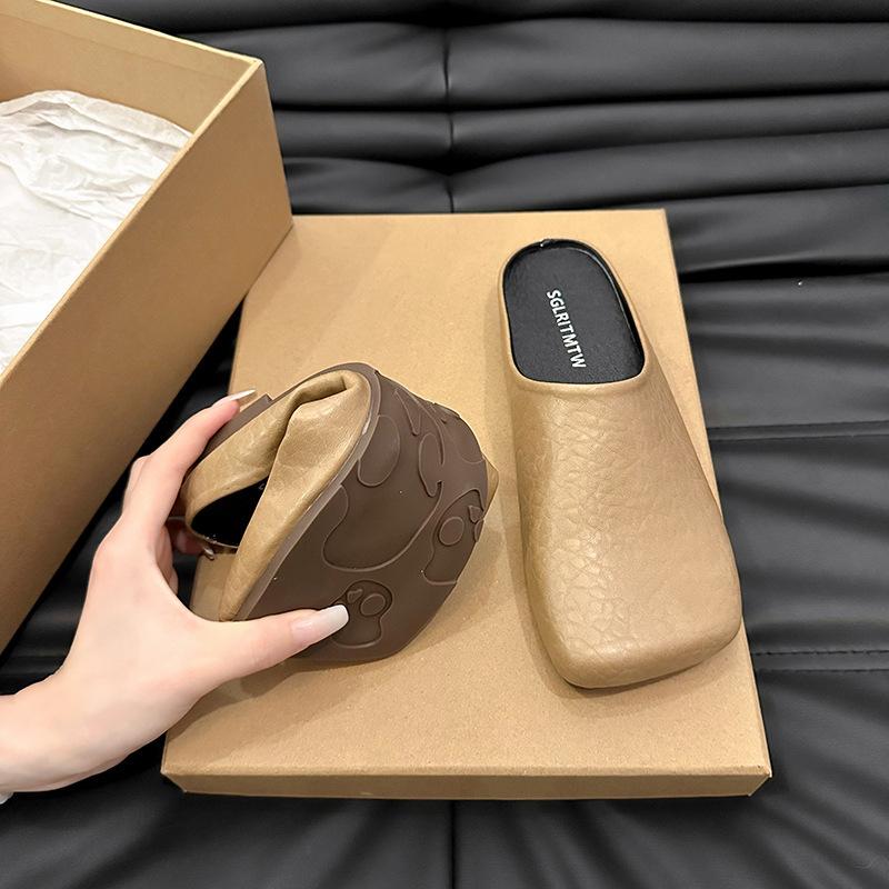Baotou Half Slippers Lazy Black Korean Version Shoes Spring One Pedal New 2025 Retro Loafer Single Shoes Women