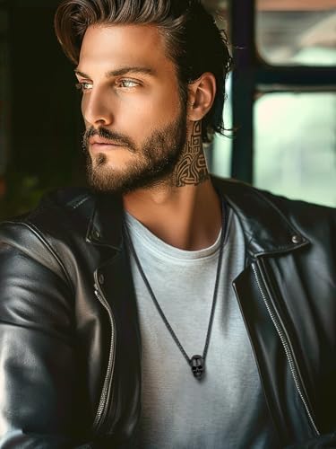 FaithHeart Men's Stainless Steel Skull Necklace, Punk Gothic Retro Jewelry, Halloween Christmas Gift with Box