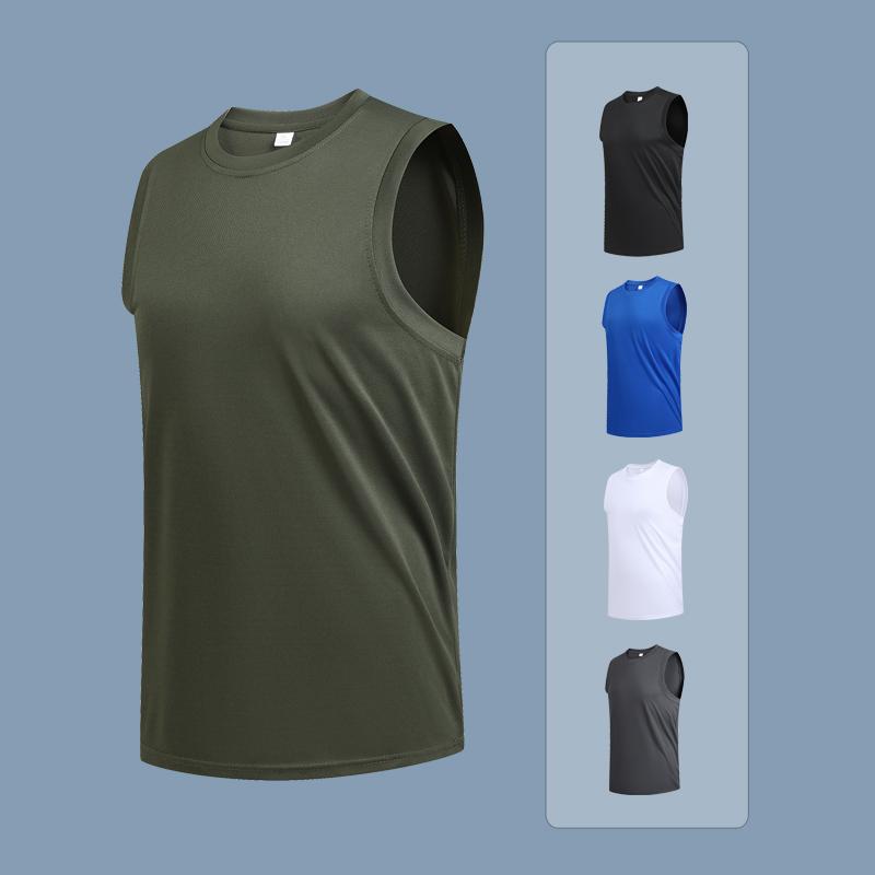 Men's Large Size Breathable Ice Silk Quick Dry Sleeveless Vest Round Neck Casual Running Fitness M-8xl Summer Sports T-Shirt