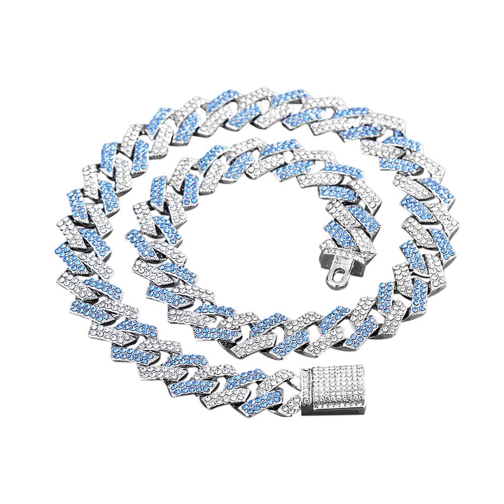 Collana Uomo Stile Hip Hop Cuban Link da 15mm con Chiusura a Rombo Completamente Pavimentata di Diamanti