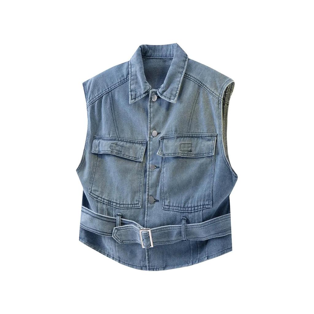 2026 Spring Men Motorcycle Biker Denim Vest Vintage Blue Muilt Pockets Sleeveless Jackets Punk Cowboy Fashion Black Wasitcoat