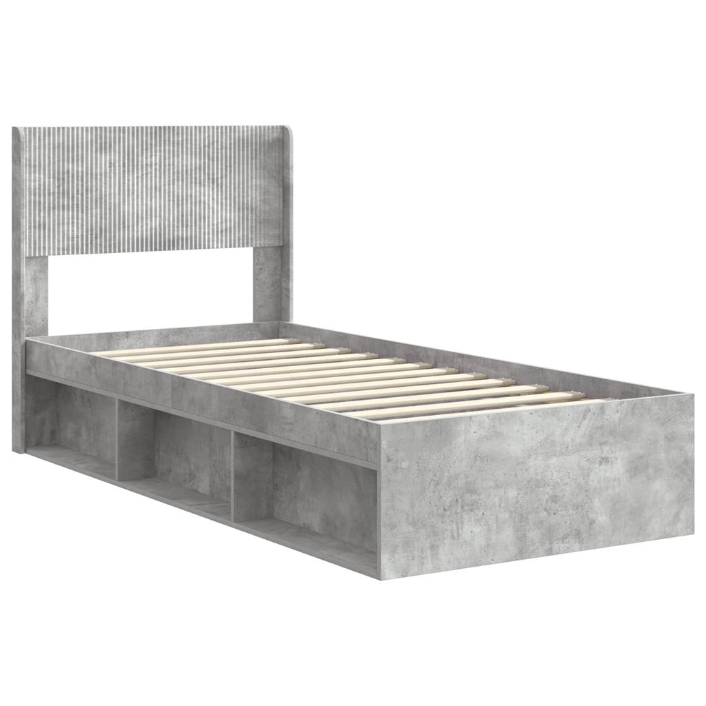 Bed Frame with Storage Space and Headboard Concrete Grey 75 x 190 cm