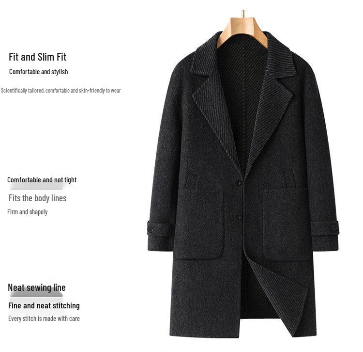 Men's Wool Double-Faced Mid-Length Trench Coat - 2025 Autumn/Winter Collection