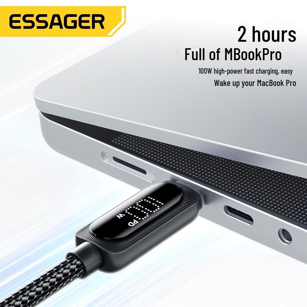 ESSAGER Dual Type-C PD Charging Cable with Digital Display - 100W/60W Fast Charge Compatible with Apple 15/16