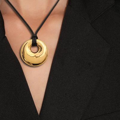 Boho Style Necklace Stainless Steel Ring Pendant Hypoallergenic Necklace Adjustable Black Cord Necklace Jewelry Gift for Him Her
