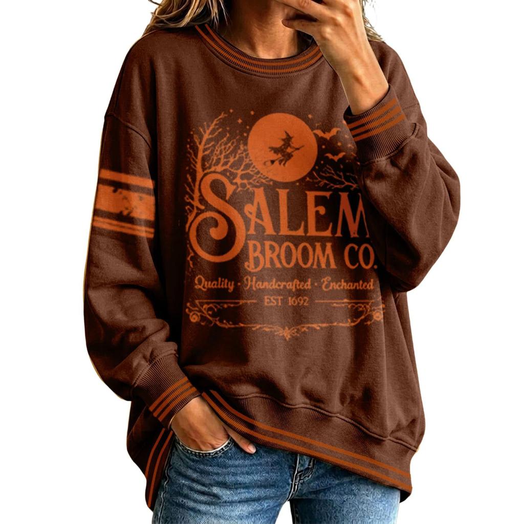 Women's Halloween Print Stylish Casual Long Sleeve Neck Sweatshirt for Fall
