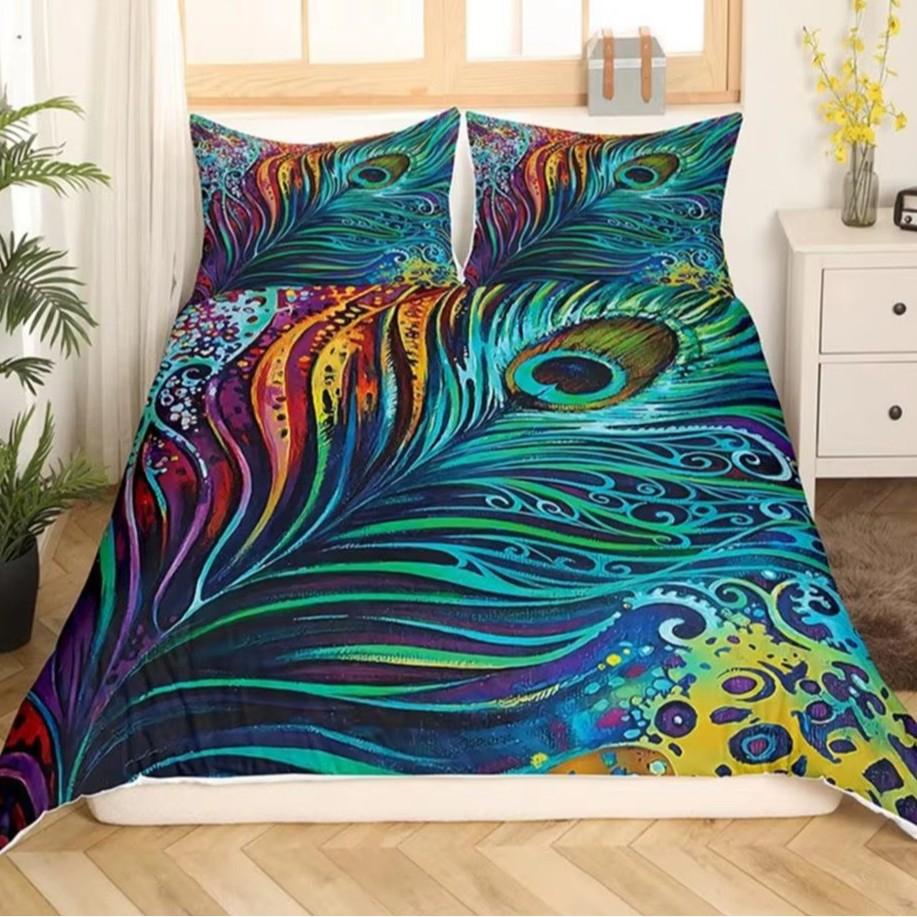 Colorful Feather Duvet Cover Set Bedding Set 3-piece Duvet Cover Set