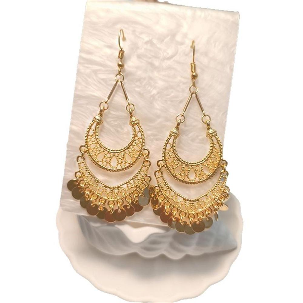 

Earrings For Women Hollowed Out Ear Hooks Retro Round Tassels Long Ethnic Style Ear Accessories Charming Jewelry золотий