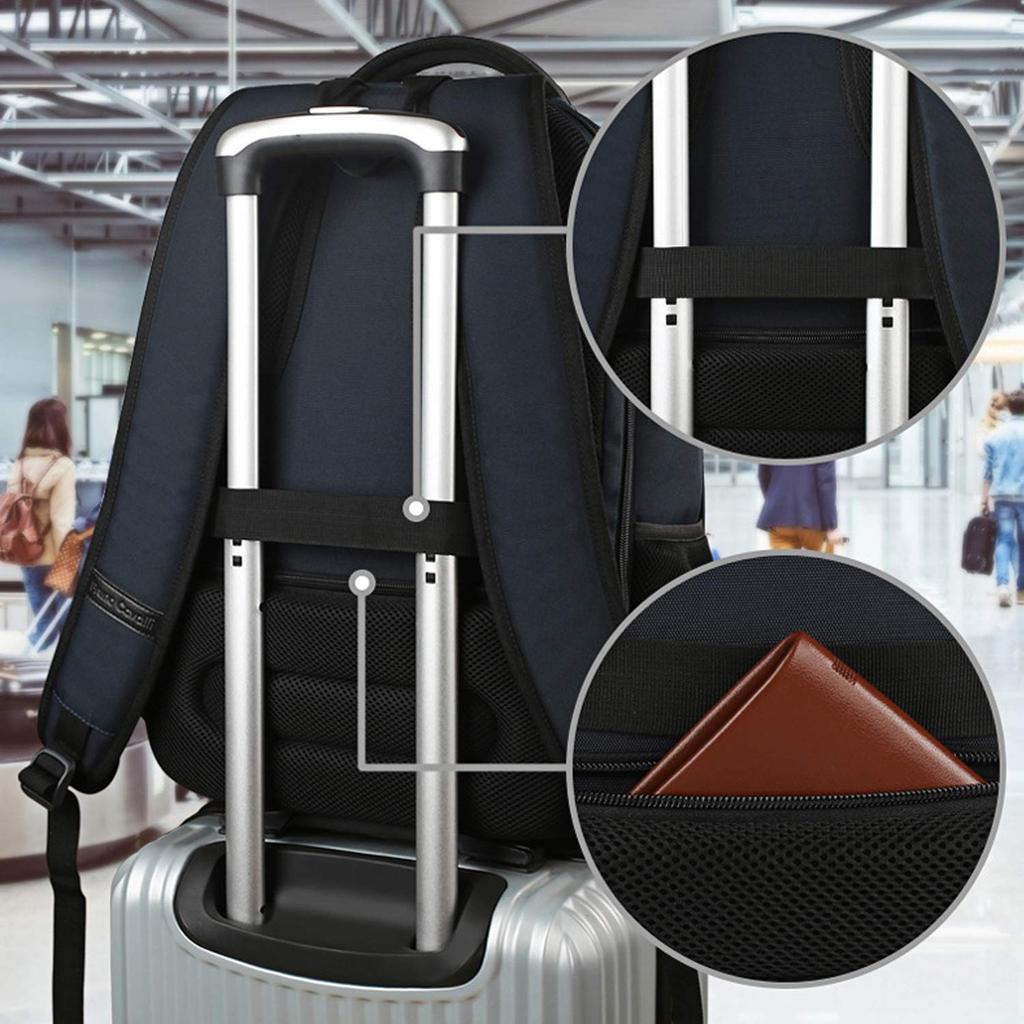 FANDARE Large Capacity with USB Charging Night Reflective Fits Perfect for Business and Disaster Black Men's Backpack, 6-Layer Design, Waterproof,