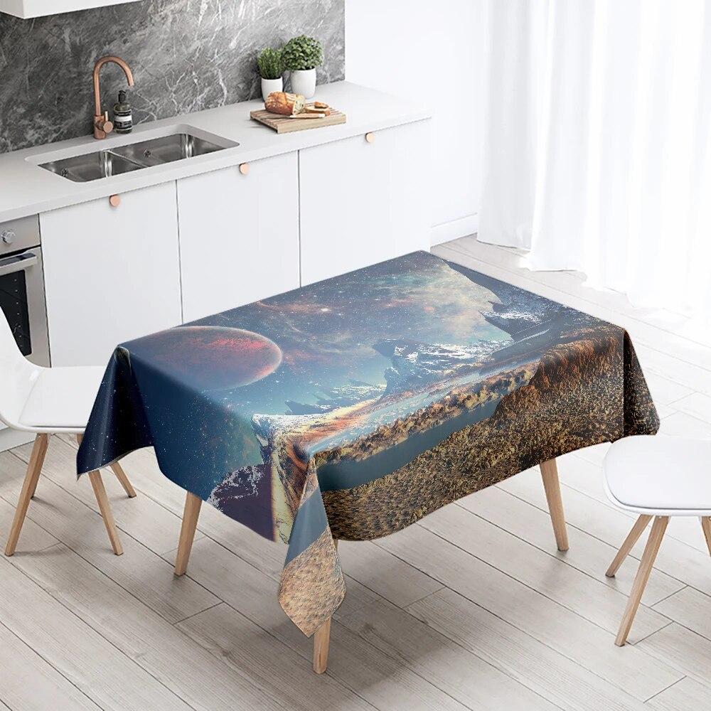 Starry Universe Tablecloth Camping Party  Anti-Stain Waterproof Rectangular Kitchen Dining Table Home Decor