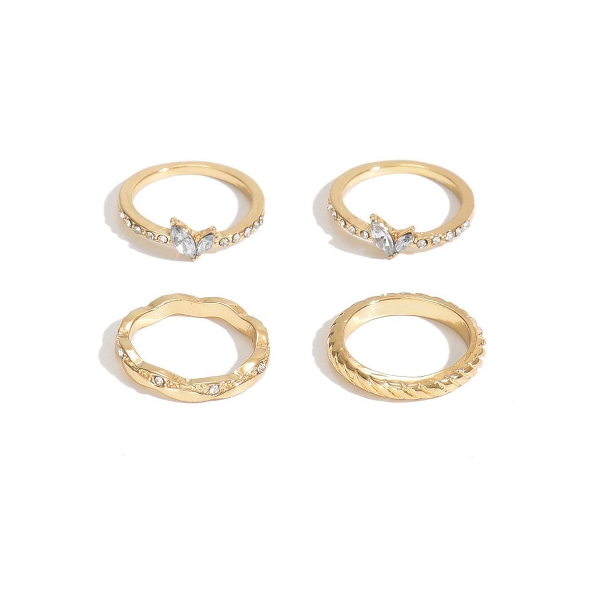

European and American jewelry, trendy ins geometric glass ring 1-piece set, temperament versatile diamond-set stacked jewelry women