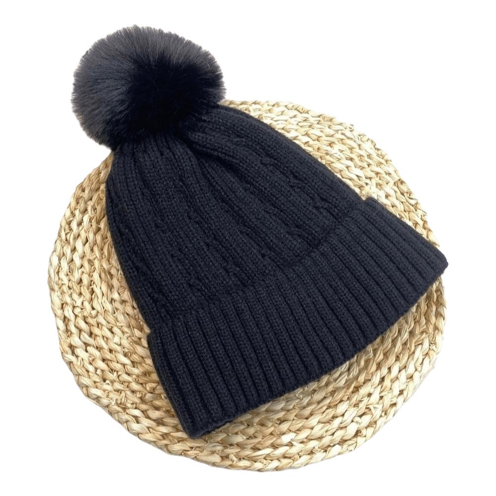 Winter Warm Knitted Hat with Fluffy Ball Beanies Cap Fashion Pullover Cap for Male Female
