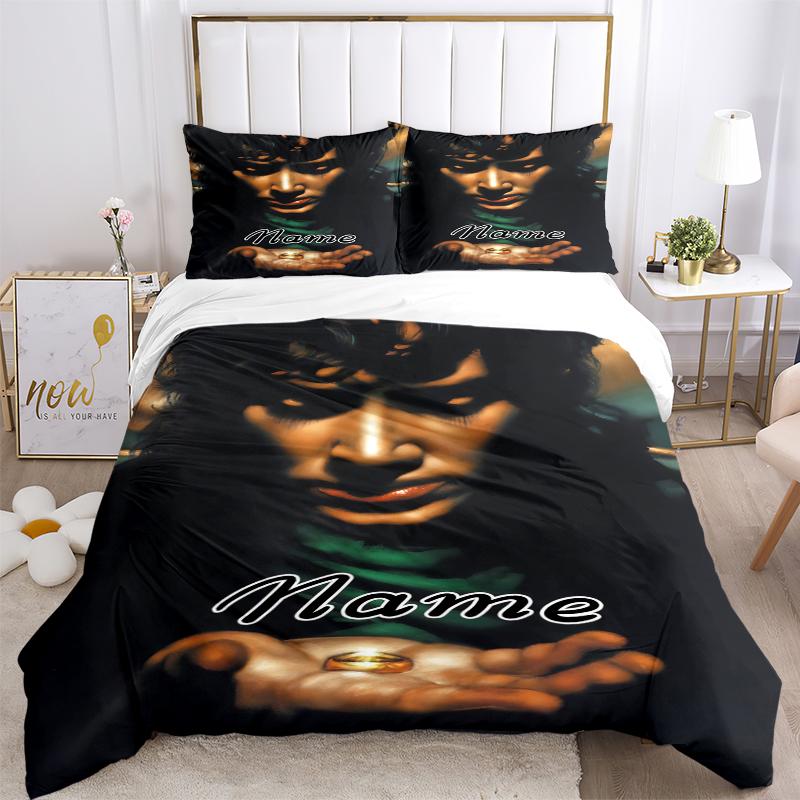 Custom Textile Golden Bedding 3 Piece Set HD Print Duvet Cover Pillowcases for Teens Adult Bedroom Decoration