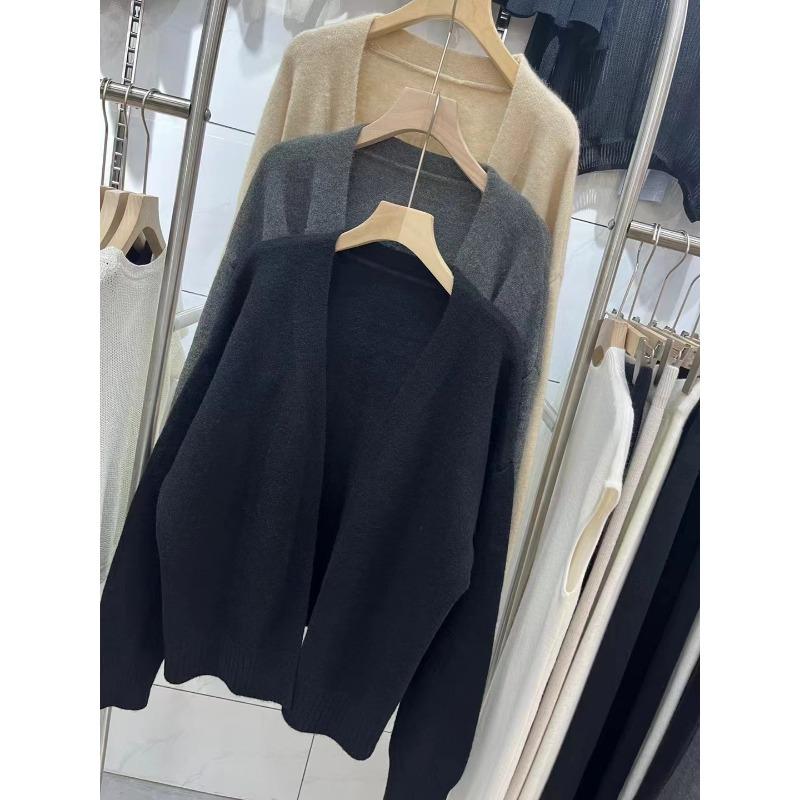 

Новый однотонный повседневный ленивый ветер свободный трикотажный кардиган с длинным рукавом без застежки темпераментный свитер-жакет женский One size чёрный