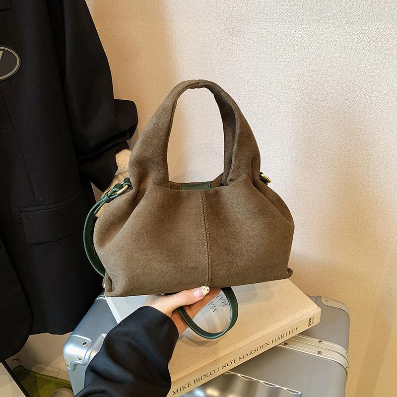Design Soft Frosted Faux Suede Cloud HandBag Autumn/winter Vintage Magnetic Clasp Simple Commuter Shoulder Crossbody Bag