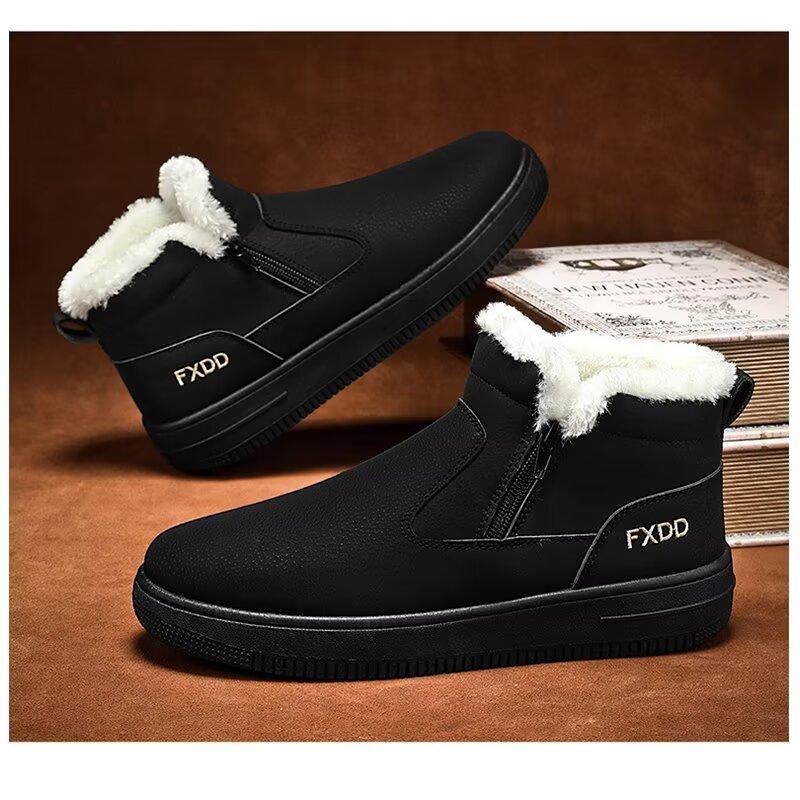 Sněhule pro muže Zimní s integrovanou kožešinou Vodotěsné a protiskluzové s tlustým fleecem Jednonohé vysoké bavlněné boty Teplé bavlněné boty