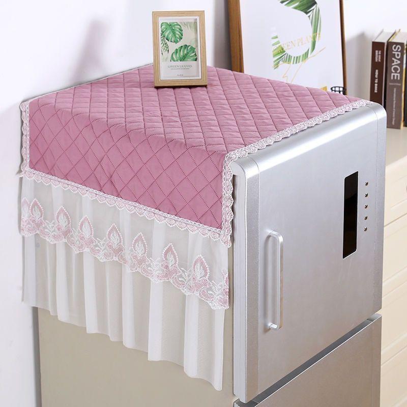 

Diamond Grid Quilted Refrigerator Dust Cover Lace Curtain Design Dustproof Beautiful Cover Cloth Easy To Clean Home Decora Sunscreen Protective Cover 53x140cm 1pcs