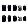 24Pcs Frosted Smoky Black Ripple Fake Nails Full Coverage Removable Press On Nails Finished Nail Stickers