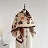 Elegant Camellia Double Sided Printed Warm Imitation Cashmere Scarf For Women