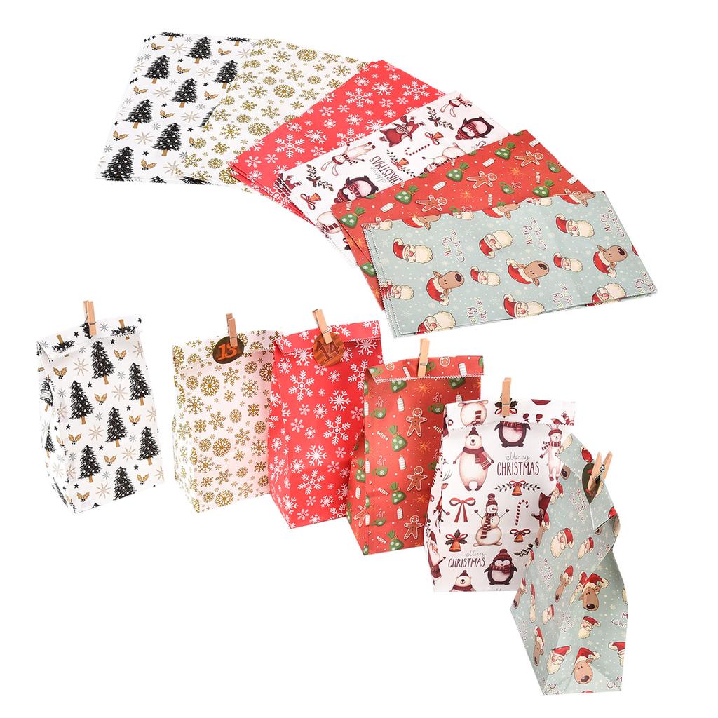 24 Pcs Christmas Gift Bag Exquisite Appearance Christmas Theme Christmas Paper Bag with Digital Stickers