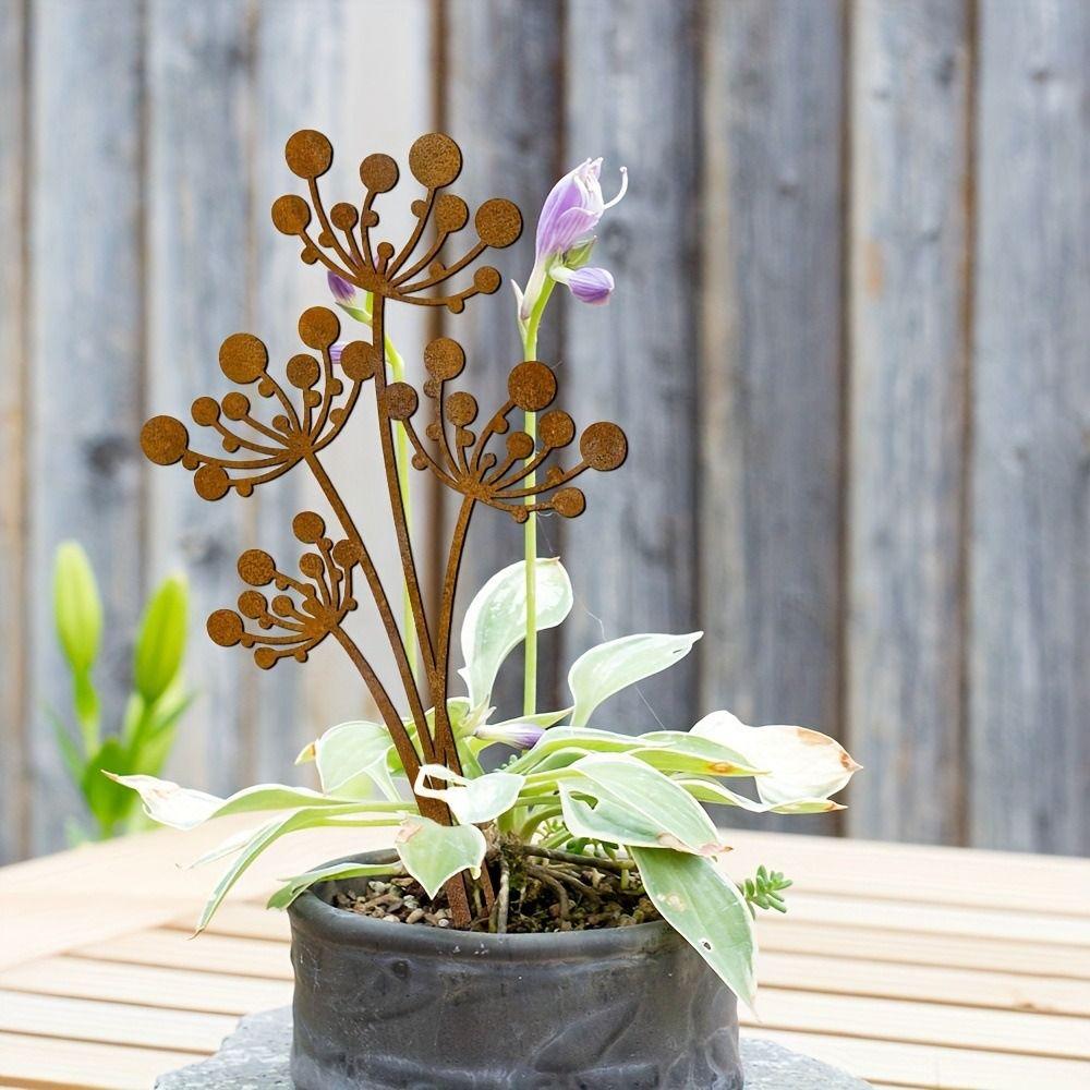 Crafts Metal Decorative Rusty Stake Antique Design Plant Shaped Garden Pile Art Ground Stake Home