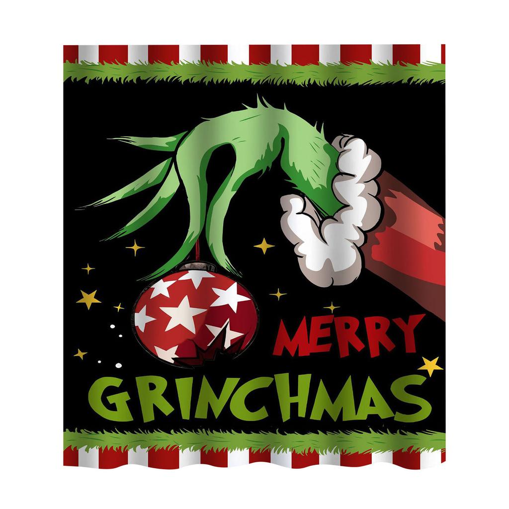 180x180cm Cute Christmas Pattern Printed Shower Curtain With Hooks