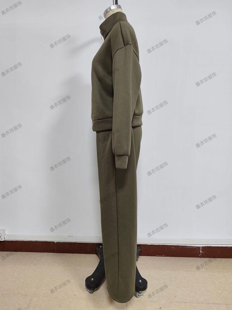 2025 Women's Casual Half-Zip Hoodie and Long Pants Set - European & American Autumn/Winter Style.
