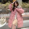 Women's Stand Collar Long Sleeve Down Jacket Loose Fit Casual Fur Hood Winter Puffer Coat