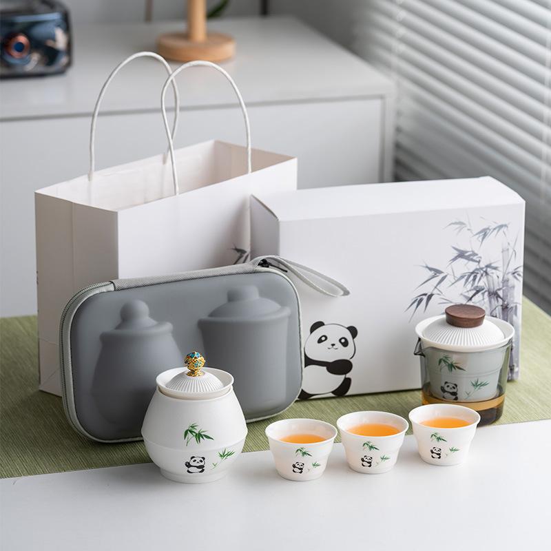 Panda Suet Jade Porcelain Kung Fu Travel Tea Set Outdoor Portable