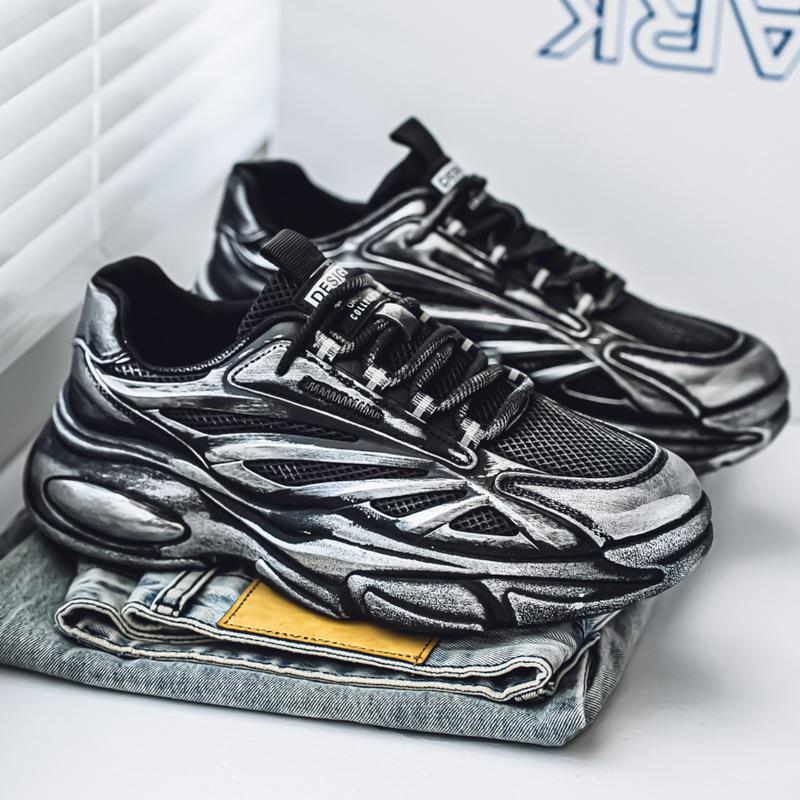 Retro mode ademende mesh casual schoenen nieuwe sports casual hardloopschoenen slijtvaste dikke zolen papa schoenen