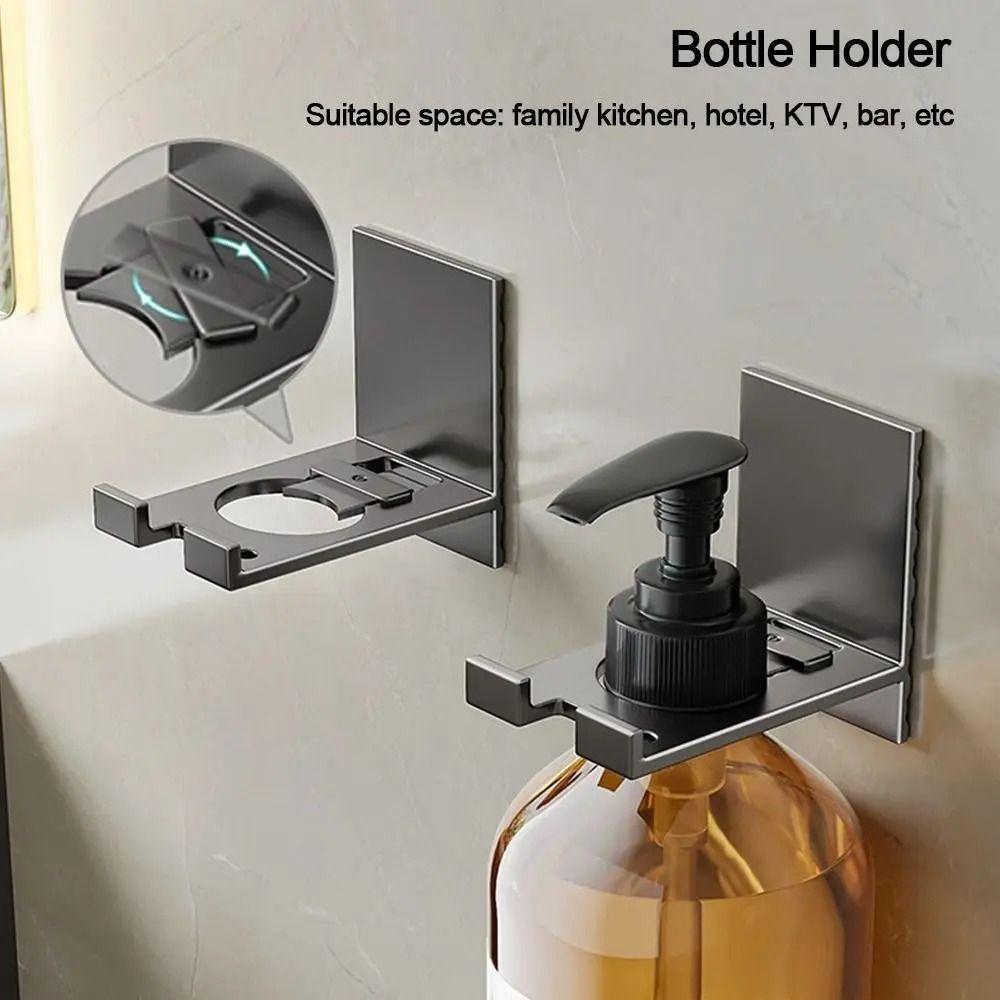 2pcs Durable Wall Mount Soap Bottle Holder Aluminum Hook Holder Shower Gel Bottle Hanger 2pcs Space Saving No Drill Shelves