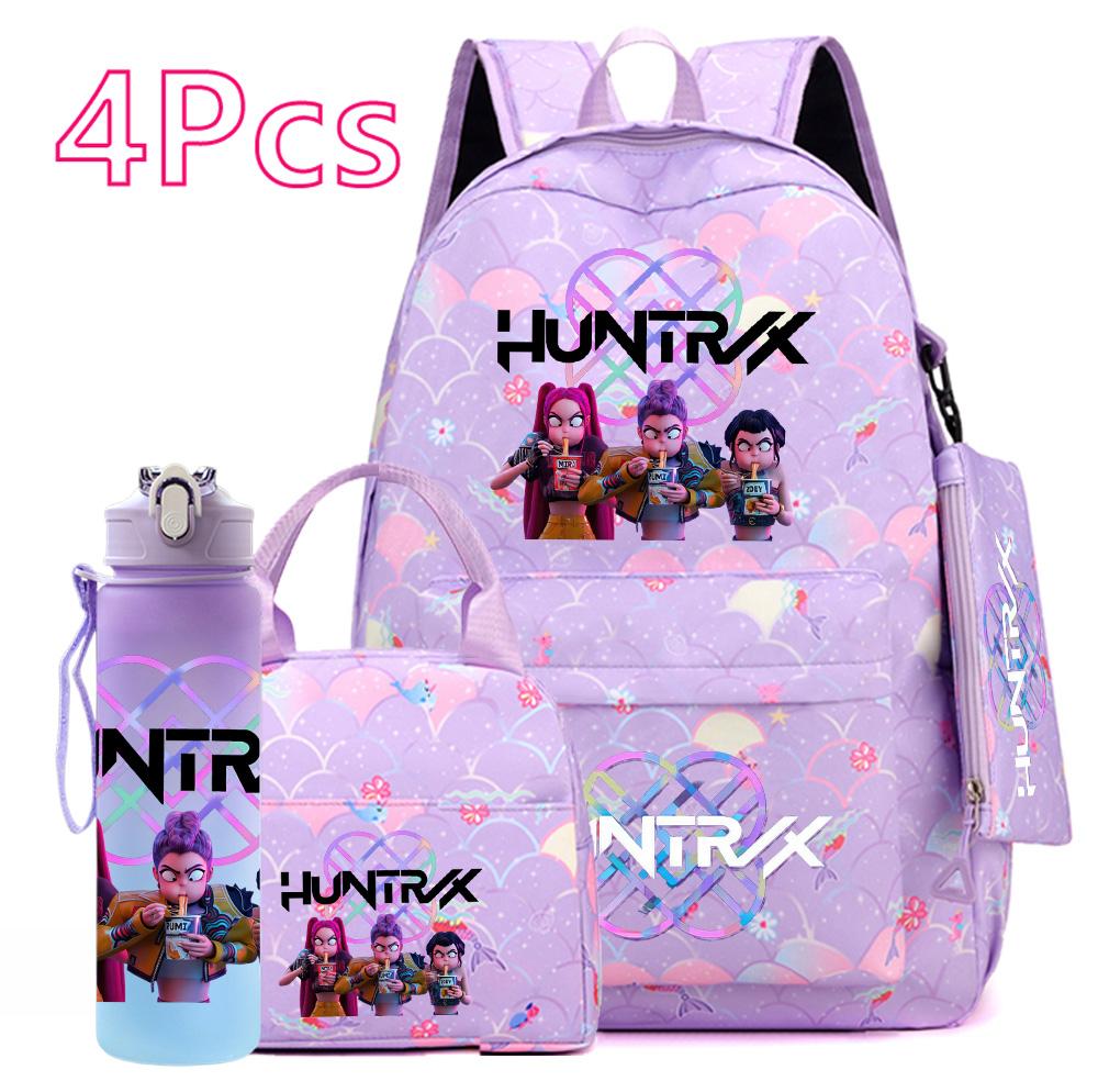 4-teiliges/Set K-POP Bedruckter Rucksack Große Kapazität Schultasche Handtasche Etui Tasche mit 750 ml Wasserflasche Junge Mädchen Schultasche wasserdicht Reisetasche Mochila