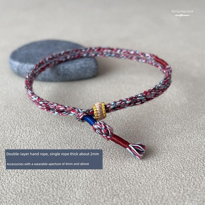 

[Double Layer Carrying Strap] Wearable Flexible Ring Donut as Right as Rain Handmade Tibetan Cotton String Wearable Gold Bracelet 14cm Fei Blue(Select by hand circumference length)