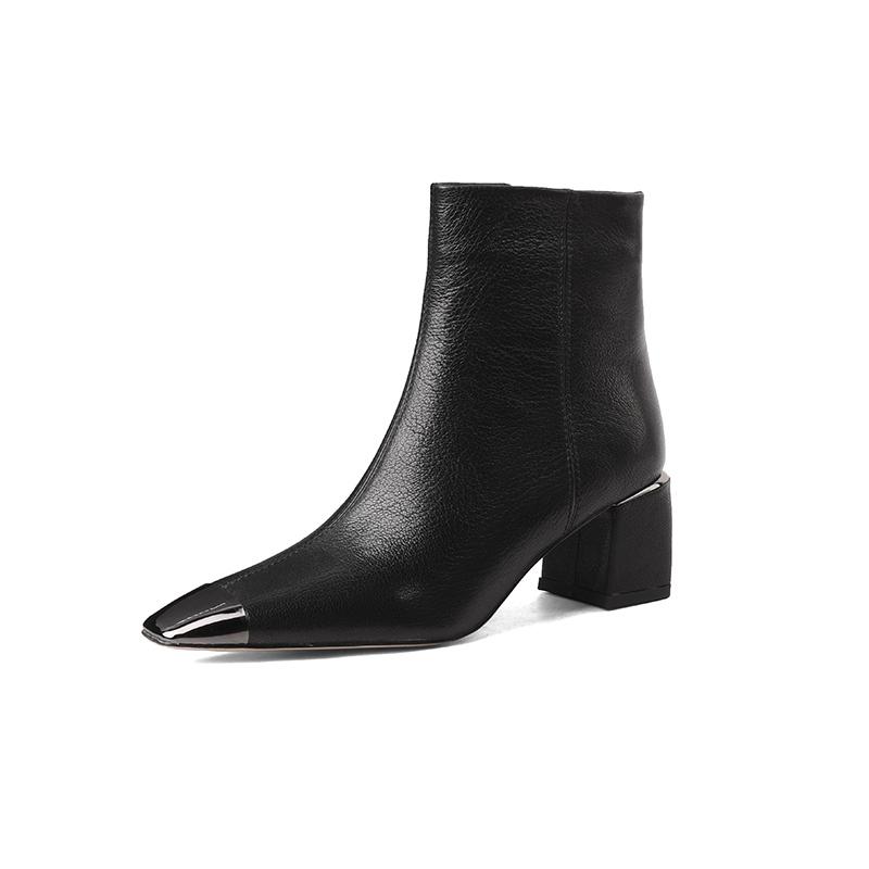 Fashion 2025 NEW Autumn/Winter Women Boots Genuine Leather Women Shoes Square Toe high Heel Casual Short Boots Modern Boots